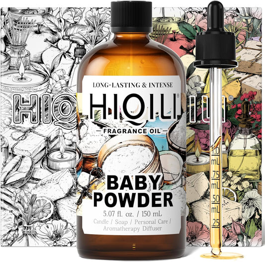 HIQILI Baby Powder Fragrance Oil - for Body Oils, Laundry Detergent, Candle, Perfumes & Soap Making, and Home Diffusers Use - 5.07 Fl Oz