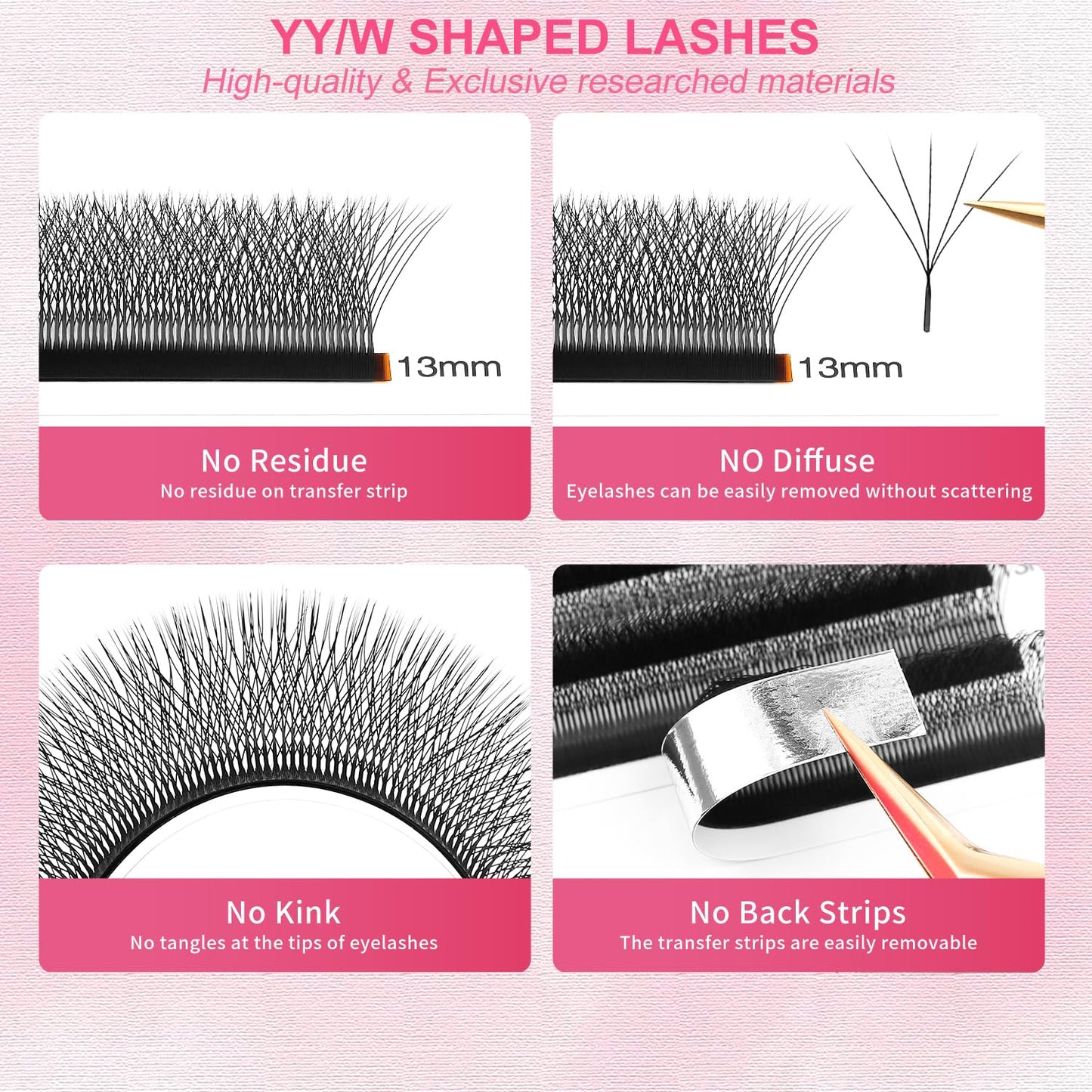 W Lash Extensions Supplies 5D Eyelash Extensions W Shape 0.07mm Thickness D Curl 12mm Premade Fans Easy Fan Lashes Volume Matte Black 12 Rows Crisscross Eye Lashes(W-5D-0.07-D,12mm)