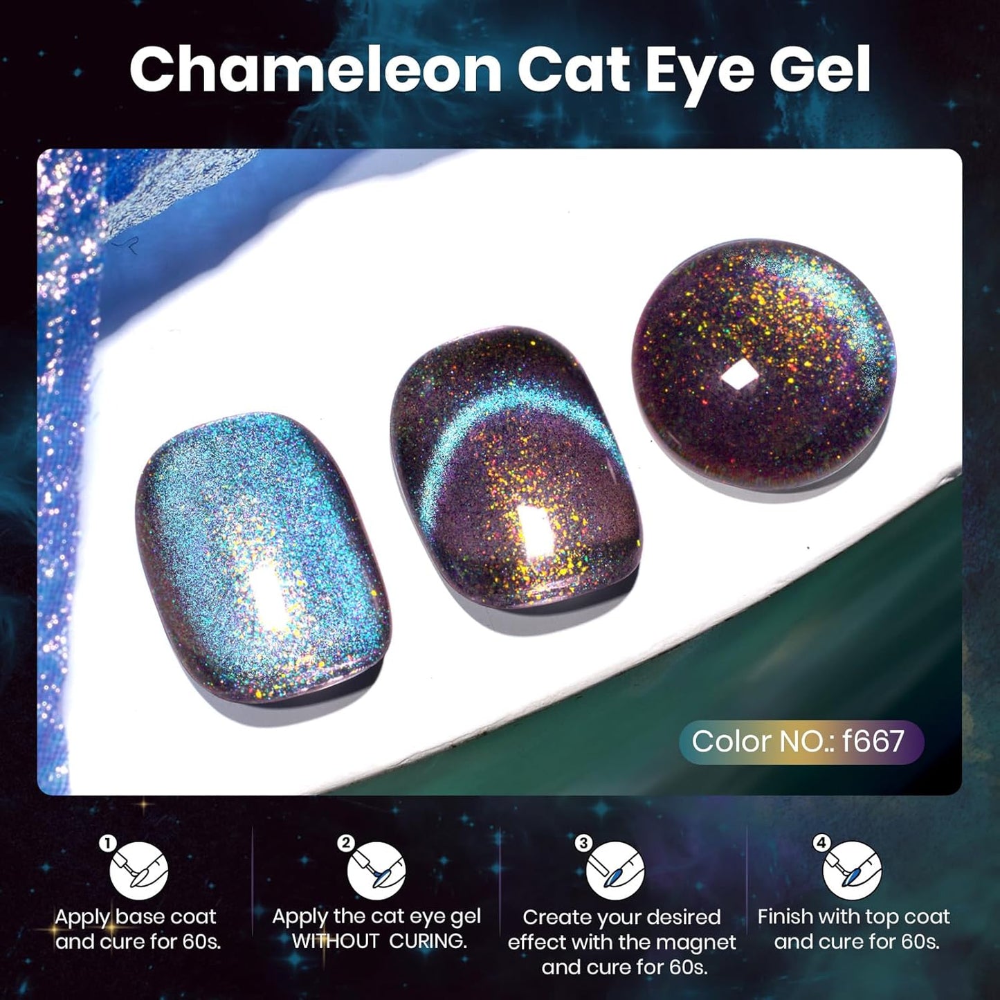 Beetles Cat Eye Gel Polish, 15ML Blue Purple Cat Eye 9D Holographic Glitter Magnetic Gel Nail Polish Rainbow Color Soak Off UV Mermaid Tears Series French Nail Art Manicure Gift for Women
