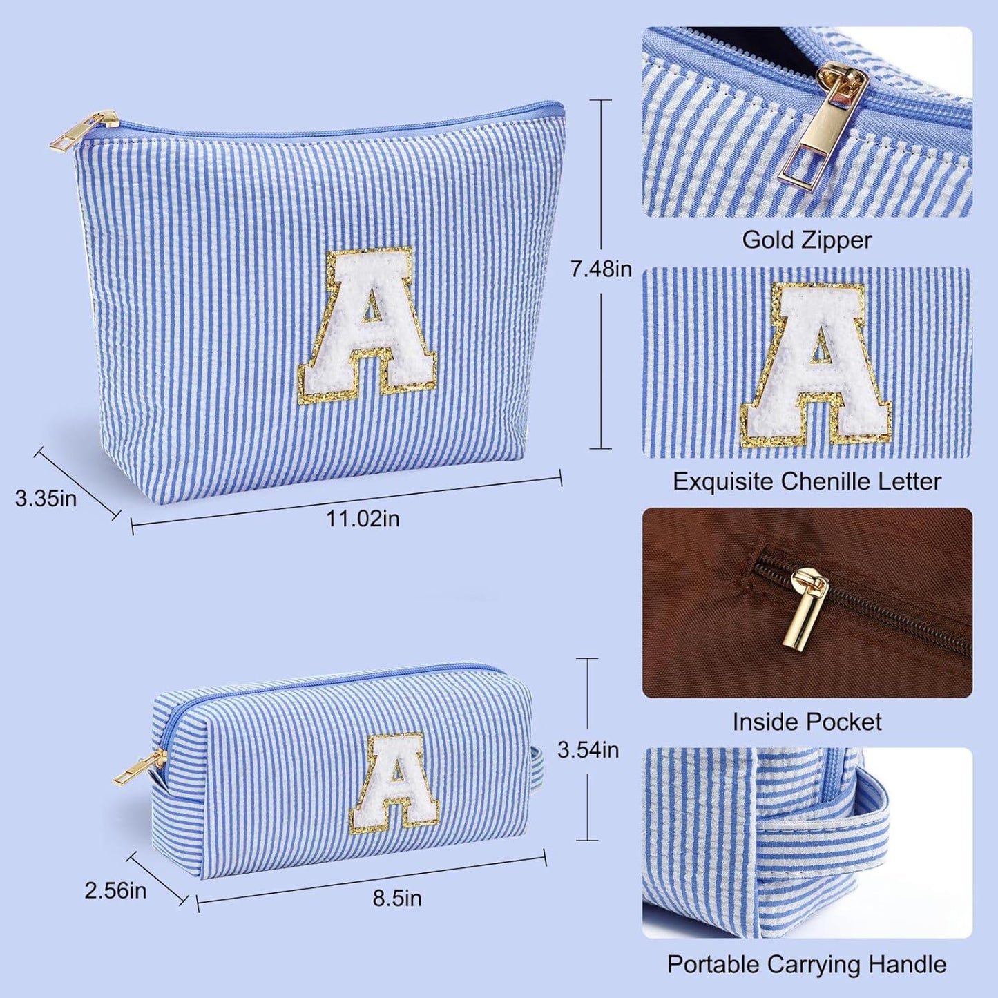 YOOLIFE Cute What Makes Up Bag - Blue Cotton Travel Essentials Cosmetic Beauty Graduation Engagement Personalized Thank You Gift For Women, Friend, Sister