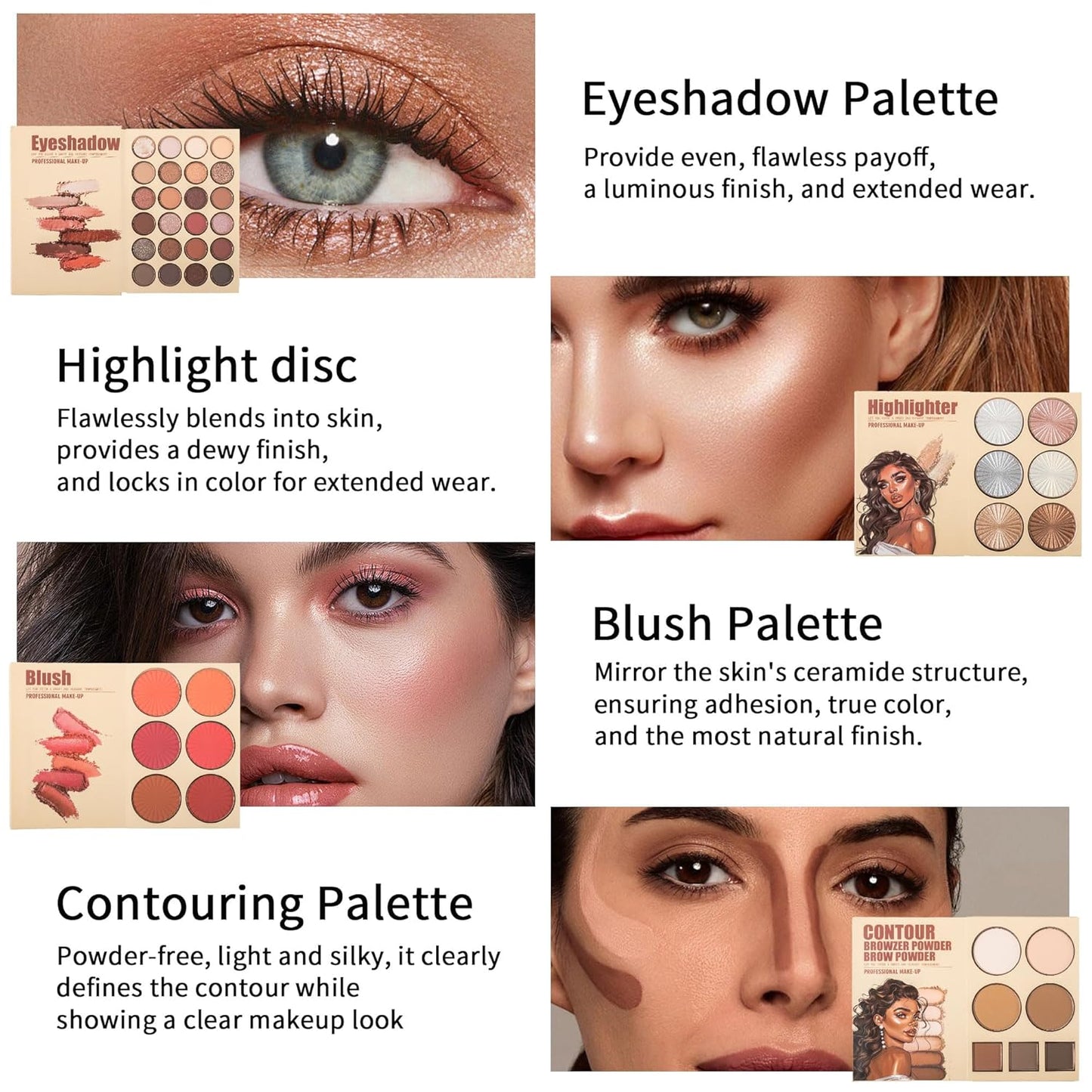 4-Layer Book-Style Foldable Makeup Palette Set | Portable & Long-Lasting | Contour Blush Highlight Eyeshadow, Professional 43 Shades, Suitable for Multiple Skin Tones & Makeup Looks, Gift Idea