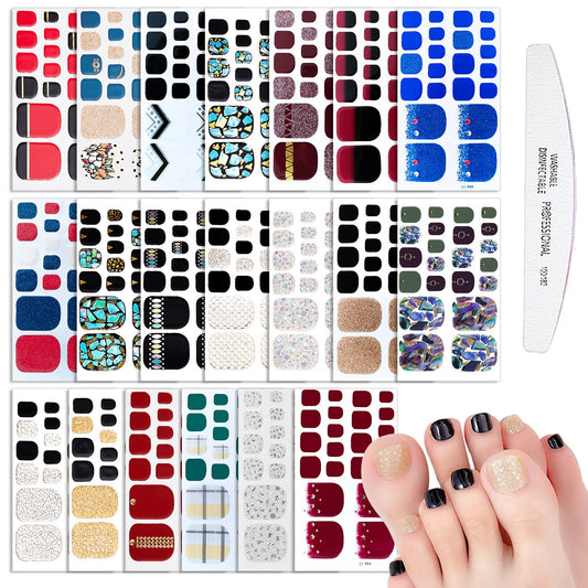 WOKOTO 20 Sheets 440 Pcs Toe Nail Polish Stickers for Toes Nail Full Wraps Glitter Nail Polish Strips Gel Nail Strips Wraps Mermaid Gel Strips for Women | alldaygood beauty