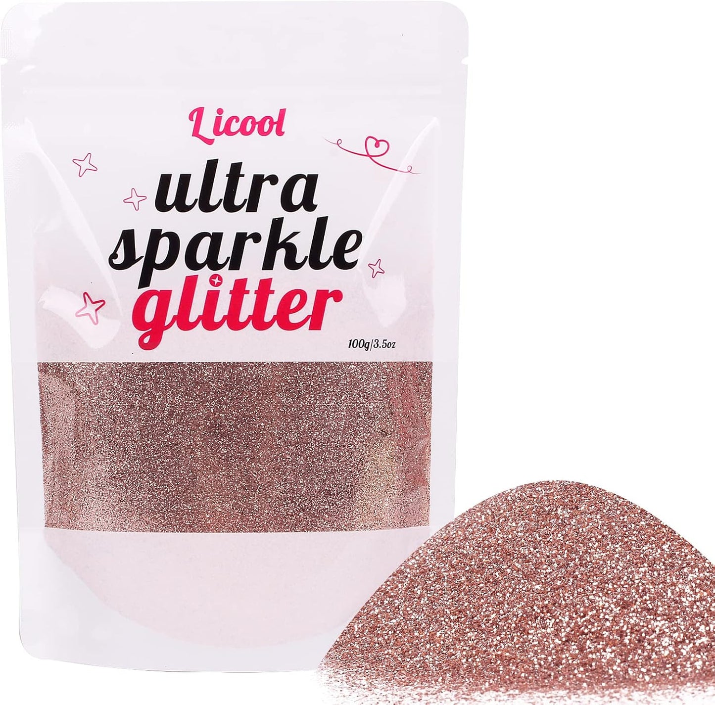 Holographic Fine Glitter, 100g/3.5oz Extra Fine Glitters Powder Packs for Resin, Craft Glitter for Tumblers Candle Slime Making, Festival Body Face Eyeshadow Nail Glitter (Rose Gold)