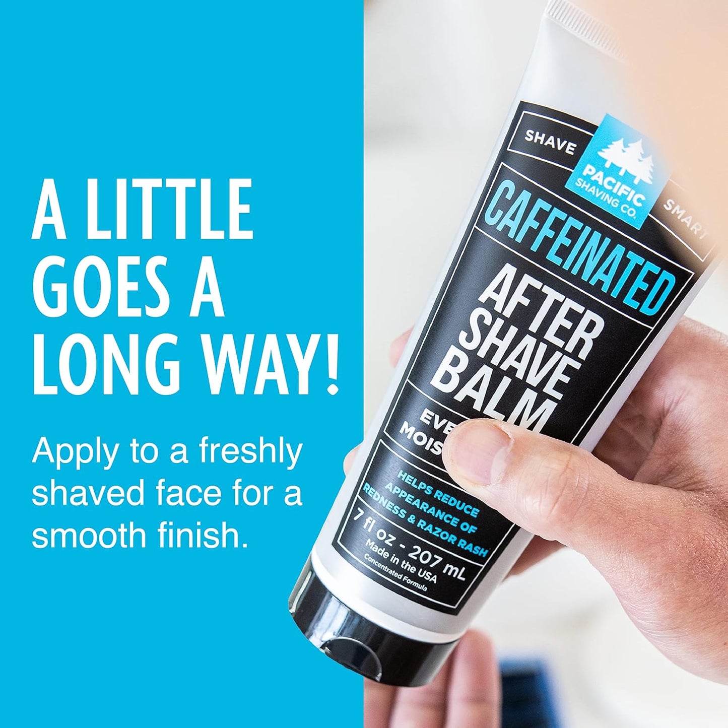 Pacific Shaving Company Caffeinated Aftershave, Men's Grooming Product - Antioxidant Daily Face Lotion + After Shave - Soothing Aloe & Spearmint Post Shave Balm for Sensitive Skin (3.4 Oz)