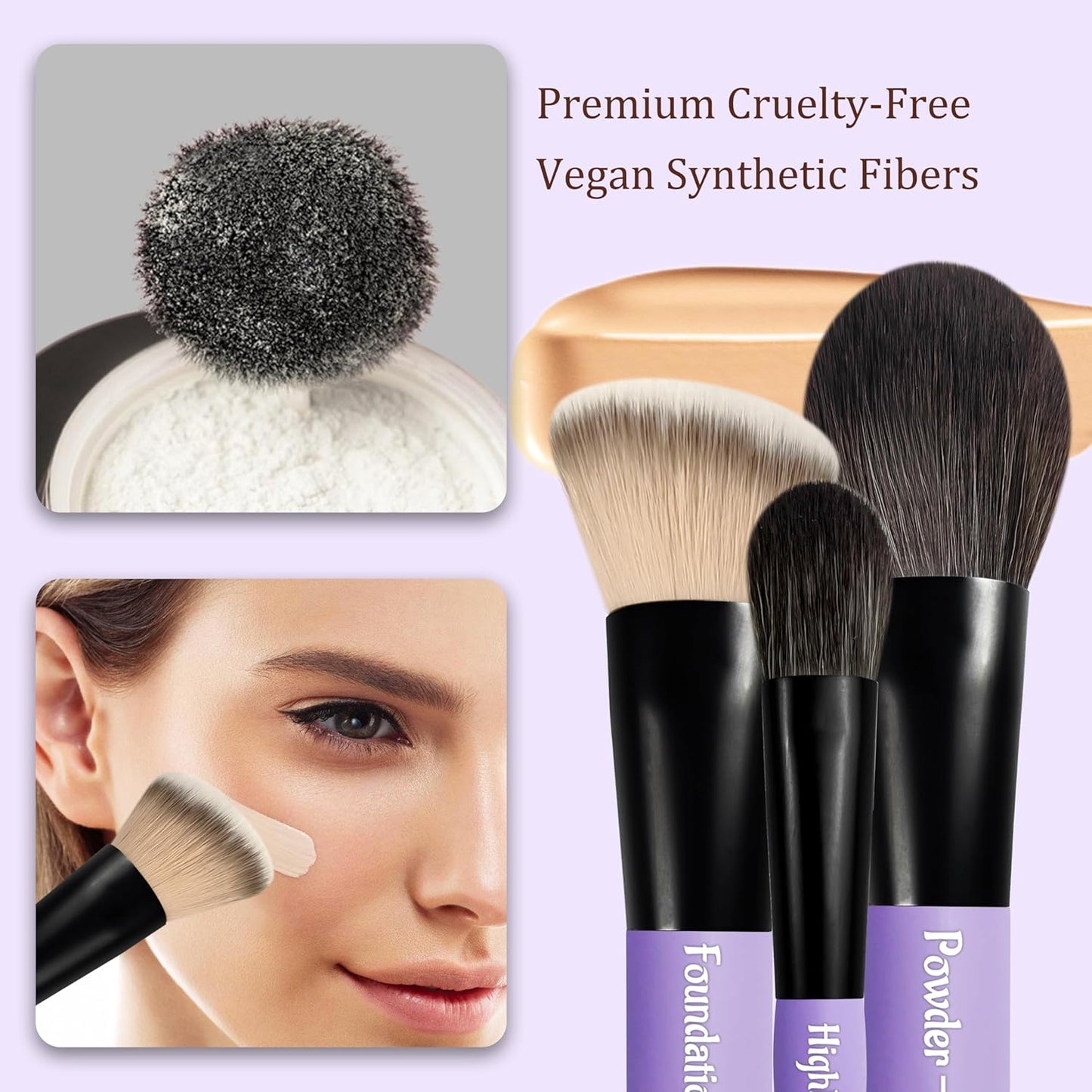 Jilier Travel Makeup Brush Set, 14 pcs Mini Makeup Brushes for Foundation, Powder, Eyeshadow, Highlight, Contour, Blush & Concealer, Small Makeup Brush Set Purse Size with Case (Purple)