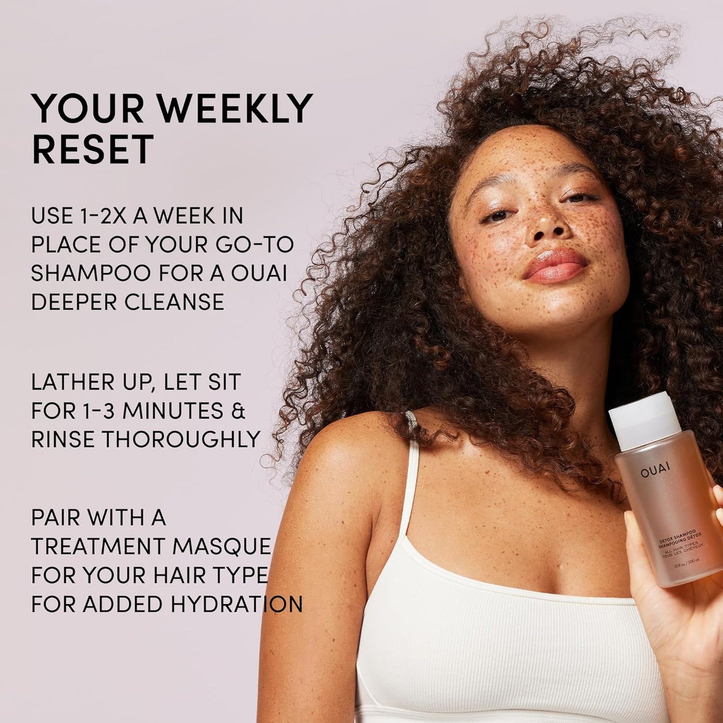 OUAI Detox Shampoo - Clarifying Shampoo for Build Up, Dirt, Oil, Product and Hard Water - Apple Cider Vinegar & Keratin for Clean, Refreshed Hair - Sulfate-Free Hair Care (10 oz)