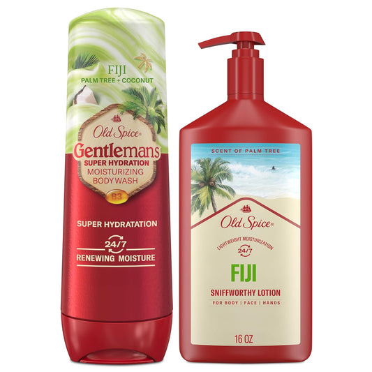 Old Spice Body Wash + Hand & Body Lotion Bundle Pack, 24/7 Moisturizing Freshness, For All Skin Types, Fiji with Palm Tree + Coconut Lasting Scent, 16 oz & 20 oz (Pack of 2) | alldaygood beauty