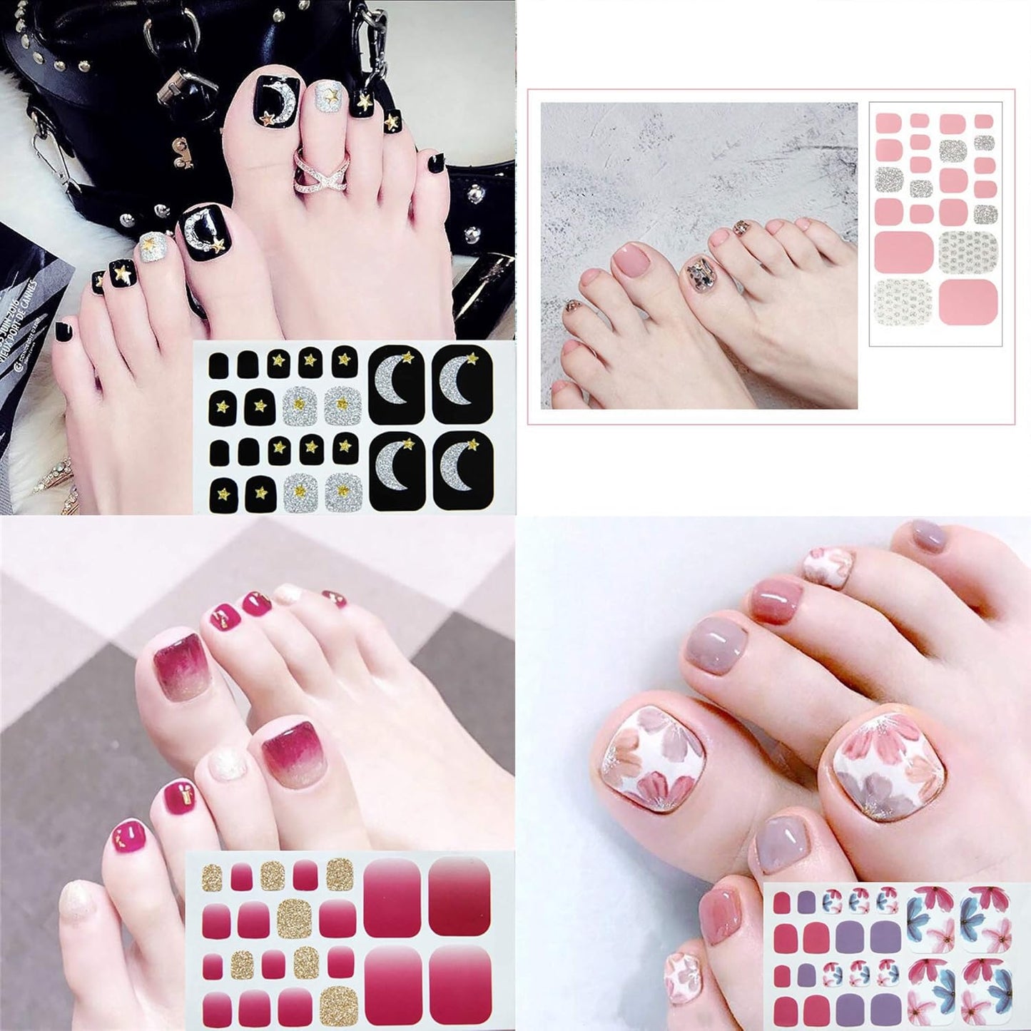 SILPECWEE 20 Sheets Adhesive Toenail Polish Wraps Stickers Flower Marbling Toe Nail Strips Decals for Toes Manicure Accessories for Women 1Pc Nail File