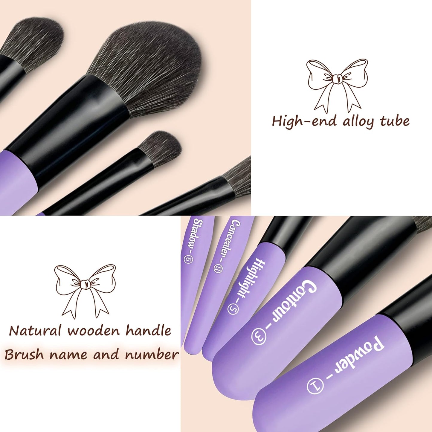 Jilier Travel Makeup Brush Set, 14 pcs Mini Makeup Brushes for Foundation, Powder, Eyeshadow, Highlight, Contour, Blush & Concealer, Small Makeup Brush Set Purse Size with Case (Purple)