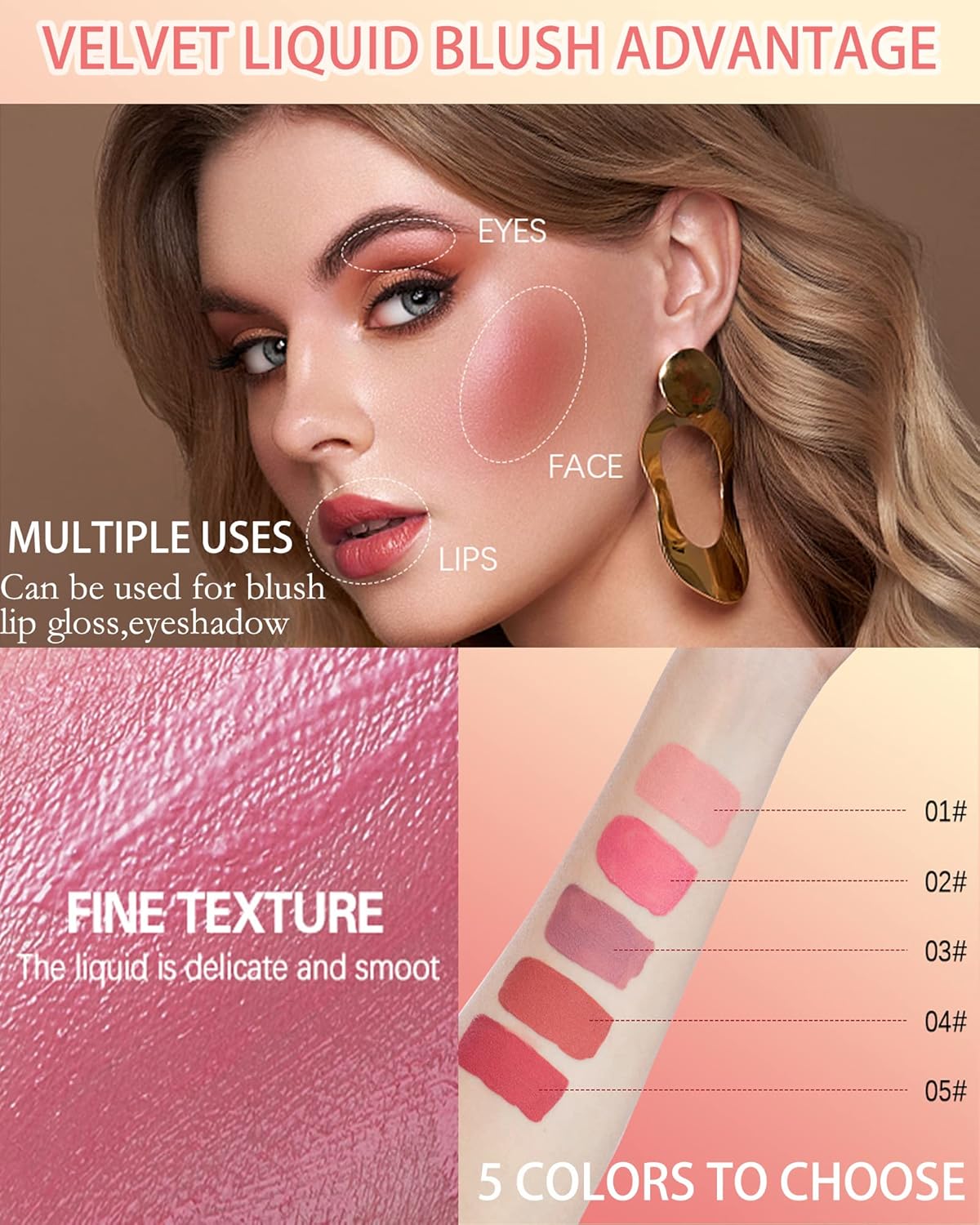 Velvet Liquid Blush Wand, Creme Blush Makeup Stick,Blush Beauty Makeup Dual Use for Cheeks & Lips, Long-Wearing,Dewy Finish,Skin Tint Blush, Contour Blush Wand,Thanksigiving Gift for Women-05