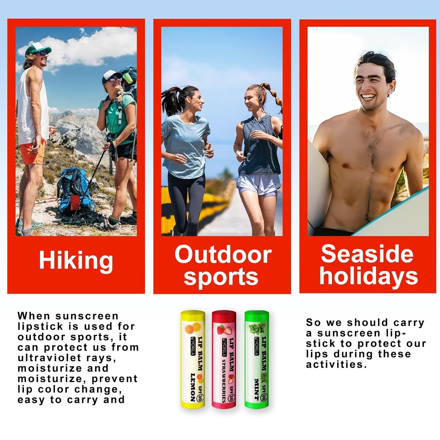 YOPELA 3 Pack SPF Lip Balm Bulk - SPF 30 SunGuard Lip Balm Sunscreen- Summer Protection for Lasting Hydration UV Defense Prevents and Soothes Dry, Chapped Lips Valentine's Gift-3 Delicious Flavors