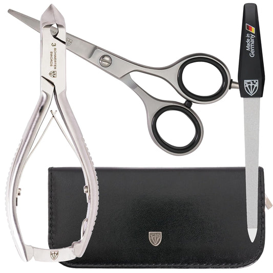 3 Swords Germany - brand quality professional TOE NAIL NIPPER and BEARD SCISSORS set STAINLESS STEEL INOX wave clipper, head cutter with case for ingrown toe nails pedicure by 3 Swords (219) | alldaygood beauty