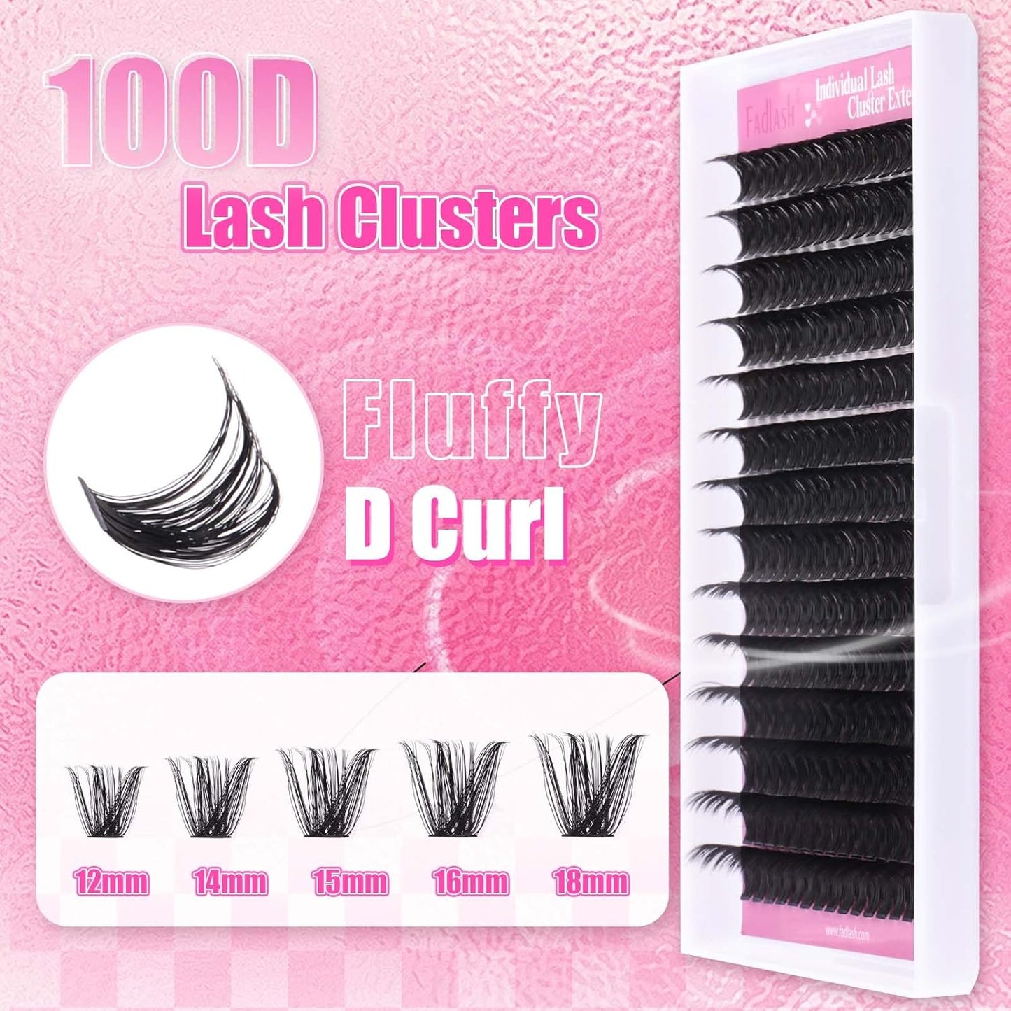 FADLASH Cluster Lashes D Curl Wispy Individual Lashes DIY Eyelash Extension Natural Look Reusable Fluffy Cluster Eyelash Extensions Self Application At Home (100D-0.07D-12-18MIX)