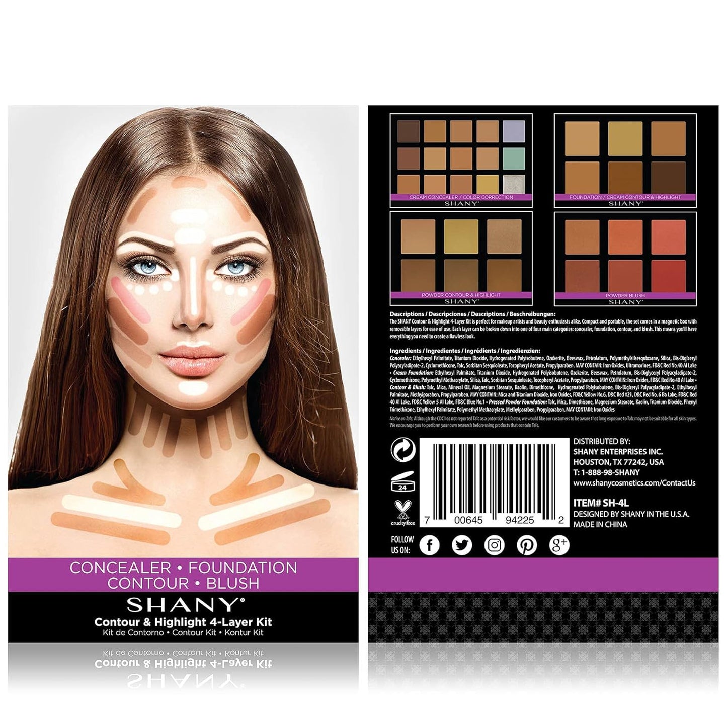 SHANY 4-Layer Contour and Highlight Makeup Kit - Set of Concealer Palette, Color Corrector, Makeup Foundation Palette, Contour Highlight Palette, and Blush Palettes