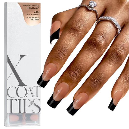 BTArtboxnails XCOATTIPS French Tip Nails - Long Press on Nails, Square Nail Tips Black, French Tip Press on Nails, Soft Gel False Nail Tips, Soak Off Acrylic Fake Nails | alldaygood beauty