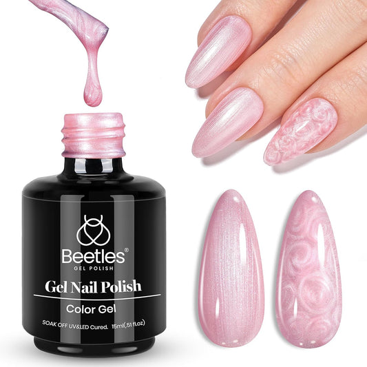 Beetles Pearl Pink Gel Nail Polish – Soft Afternoon Mermaid Gel Polish, 15ml Thread Effect Pink Nail Swirl Shell DIY Nail Art Design Manicure Gifts for Women | alldaygood beauty
