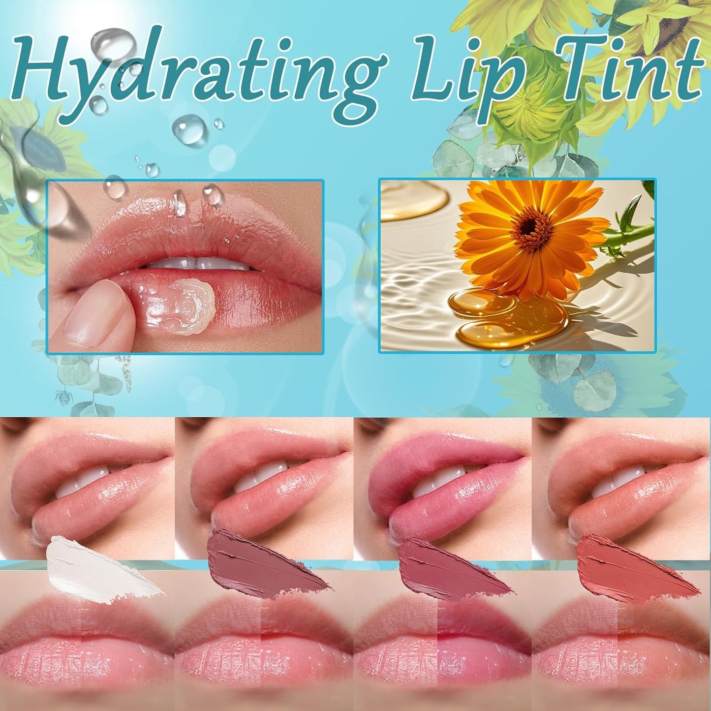 4pcs Lip Tint Hydrating, Moisturizing Lip Oil Balm, Long Lasting Waterproof Lip Gloss Non-Stick Cup Lipstick Set, Natural Ingredients Strong Moisturizing Lipstick