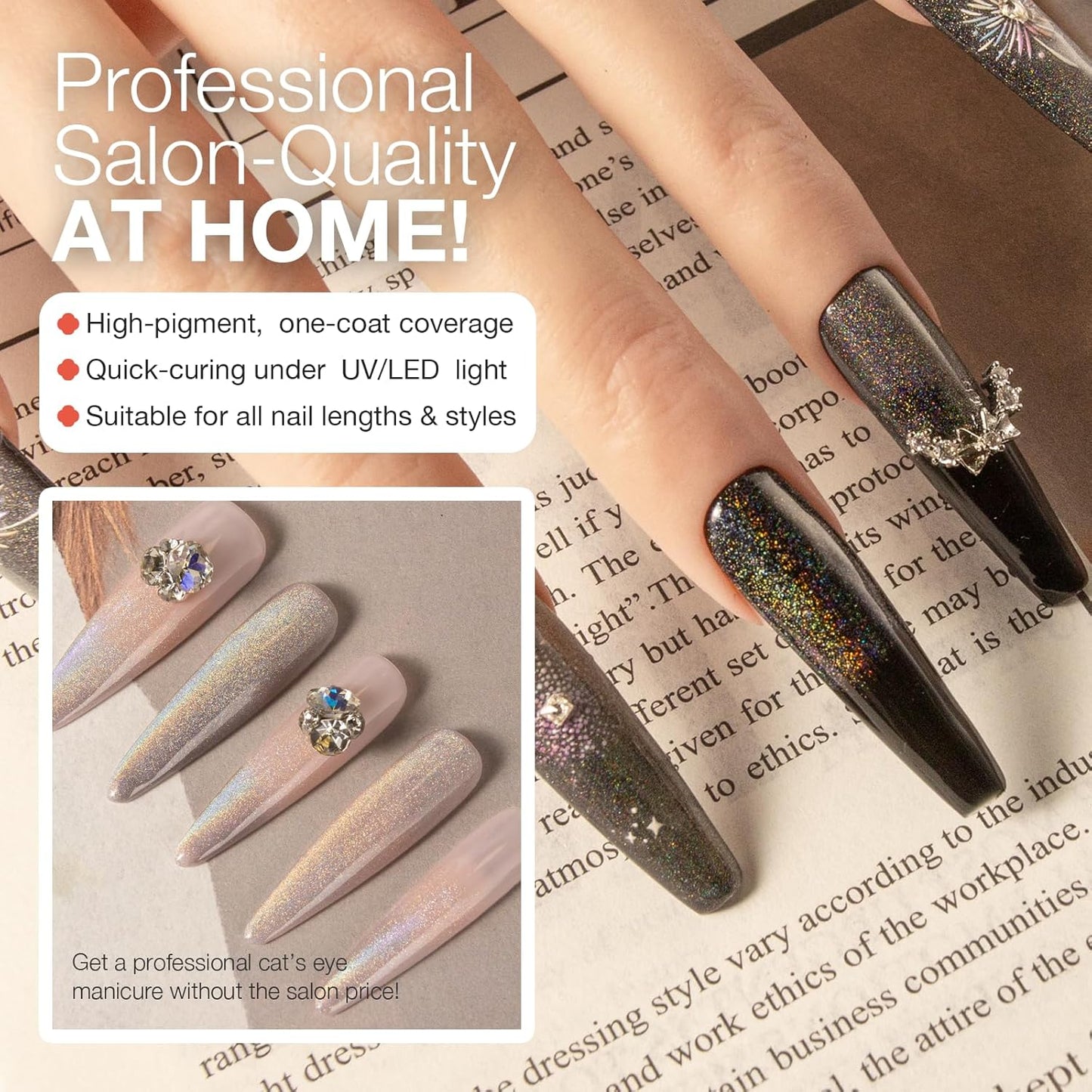 Cat Eye Gel Nail Polish with Magnet Stick, 15ml Magnetic Gel, Create Stunning Cat Eye Effects for DIY Manicures, Long-Lasting, Salon-Quality Finish, Rainbow Beam