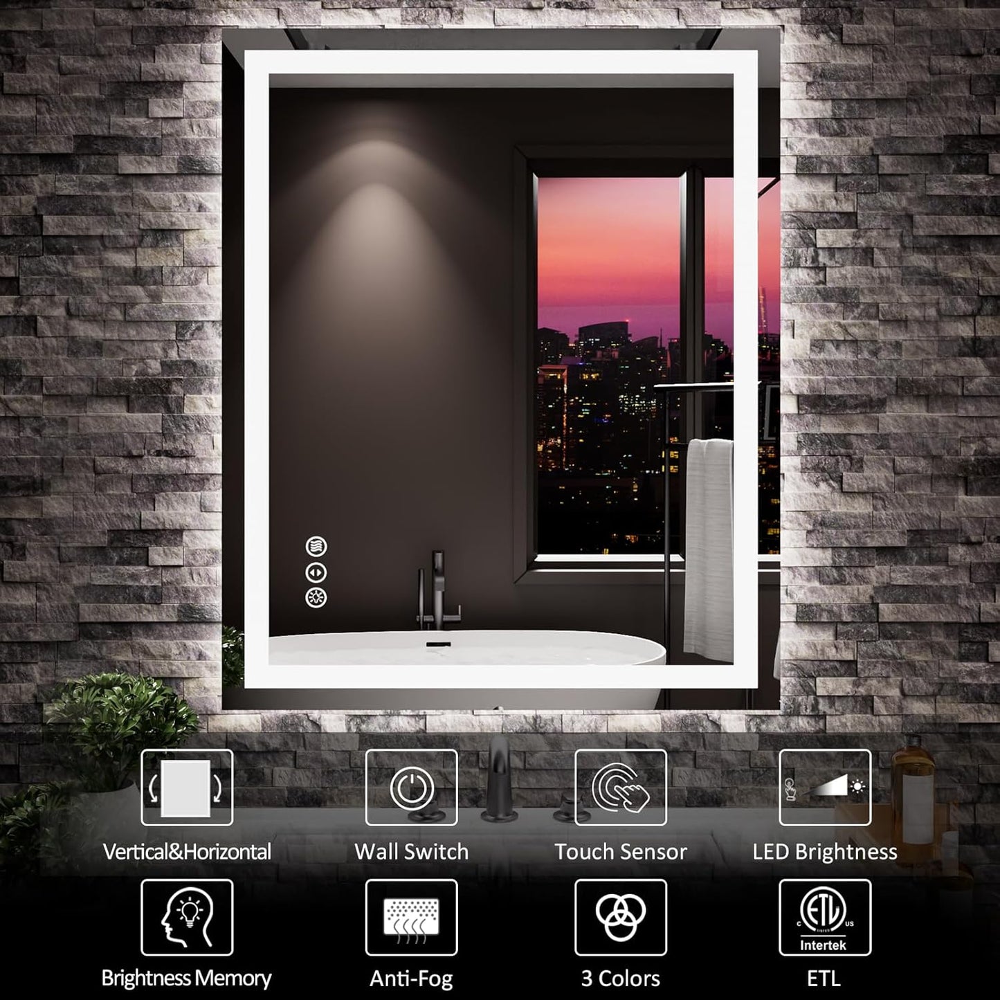 Amorho LED Mirror for Bathroom 24" X30" with Front Light and Backlit, Stepless Dimmable, Shatter-Proof, Memory, 3 Colors, Wall Mount (Horizontal/Vertical)