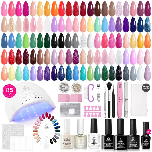 Beetles Gel Nail Polish Kit with U V Light 85Pcs Valentines Day Gift for Women 55 Colors Seasonal Symphony Set with Diamond Decorations & Manicure Art Stickers and Tools Soak Off for All Season | alldaygood beauty