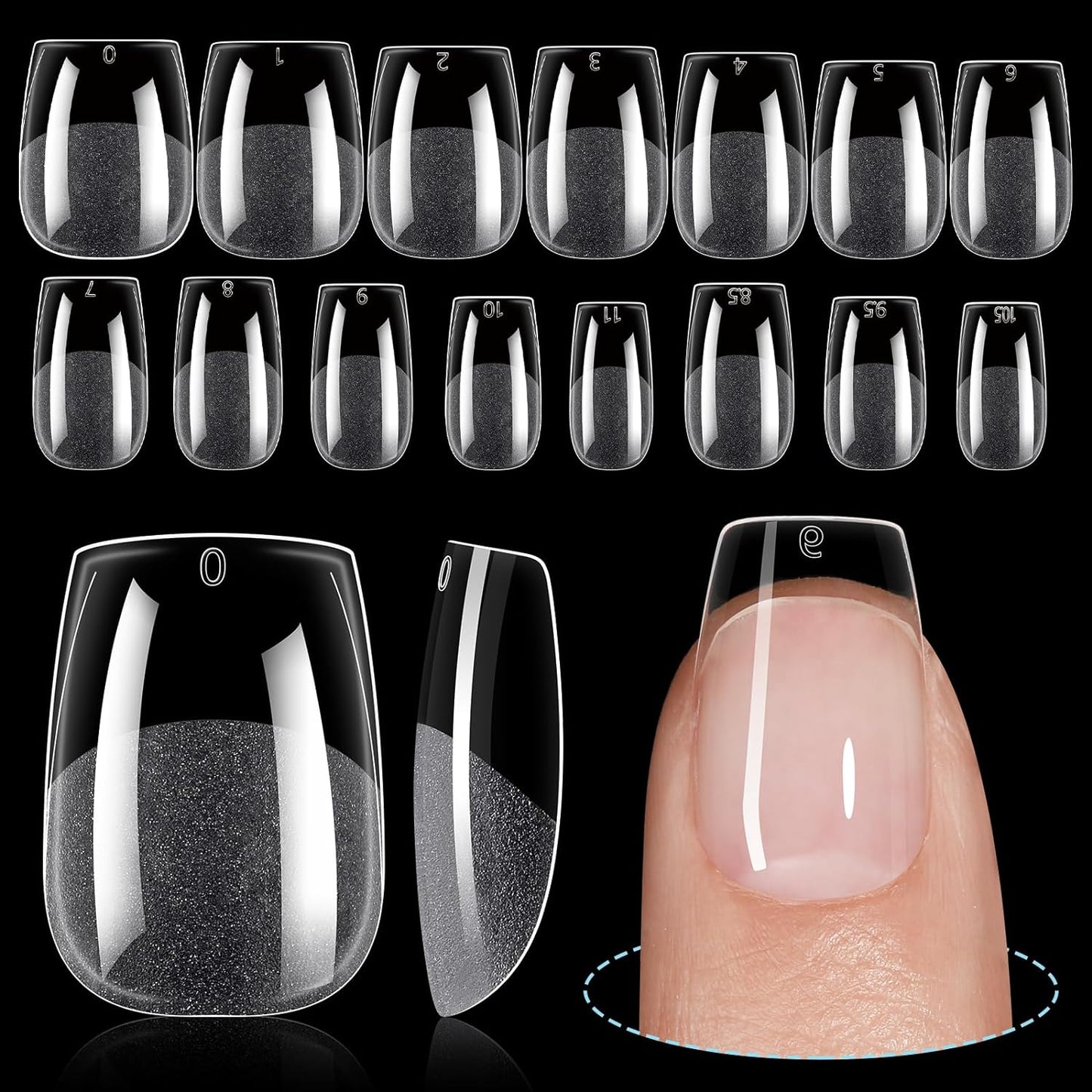 TOMICCA Extra Short Coffin Nail Tips 240Pcs 15 Sizes Full Cover Gel Nails, Soft Acrylic Gel Nail Tips for Nail Extension