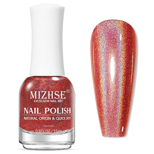 MIZHSE Holographic Nail Polish, Red Glitter Nail Polish Air Dry Fast, 15 ml 0.5 fl oz High Glossy Shiny Nail Pigment Oil-based Laser Iridescent Chrome Halo Nail Art Salon Manicure Home | alldaygood beauty