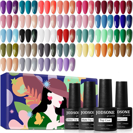 JODSONE 36 PCS Gel Nail Polish Set-32 Colors Gel Polish Kit Base Coat Glossy Matte and Glitter Top Coat Nail Polish Set Green Blue Red Pink Collection Gifts for Women | alldaygood beauty