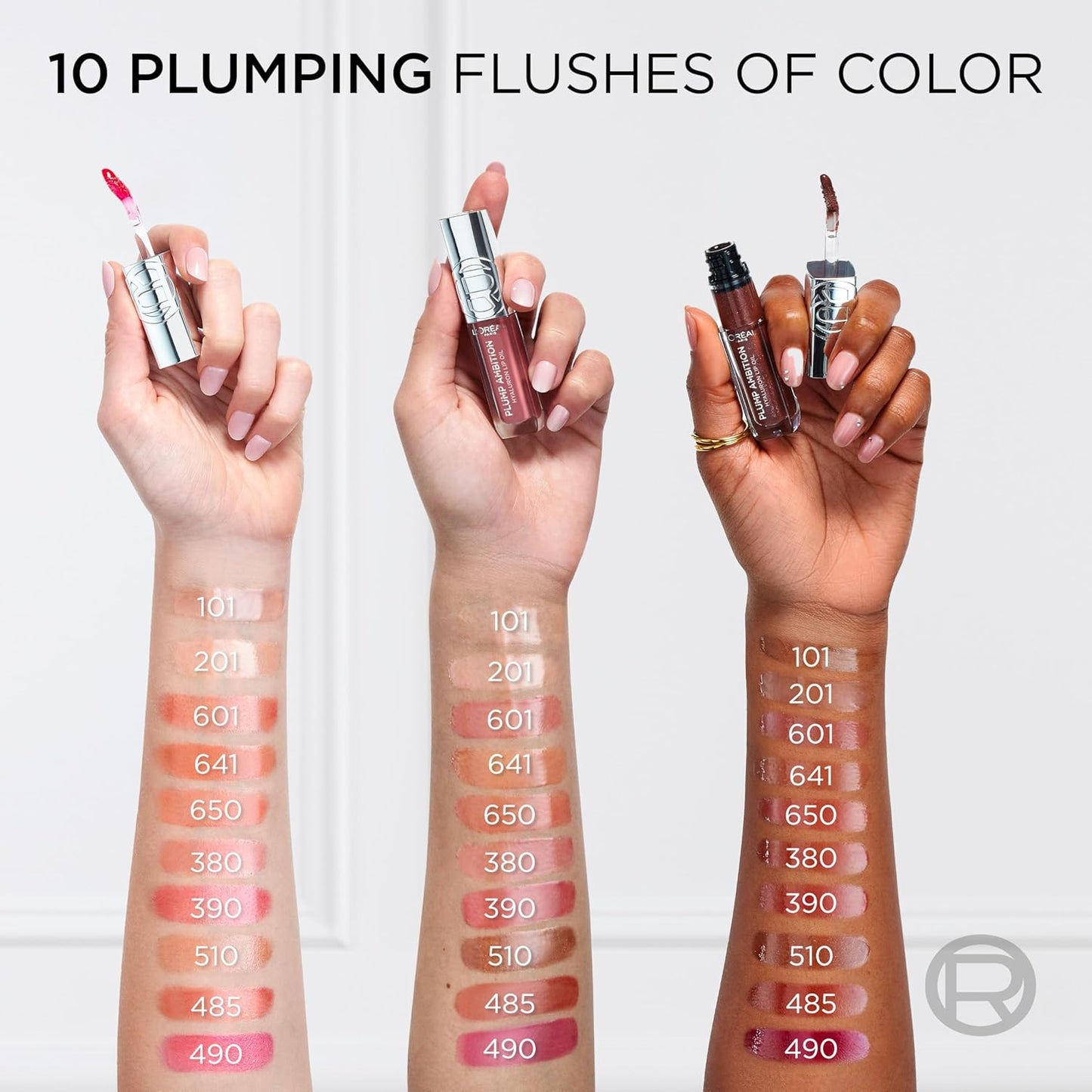 L'Oreal Paris Plump Ambition Hyaluron Lip Oil, 24 HR Lip Gloss with Hyaluronic Acid, Volumizing Formula with Glass-Like Shine, Latte Glace 641, 0.16 Fl Oz