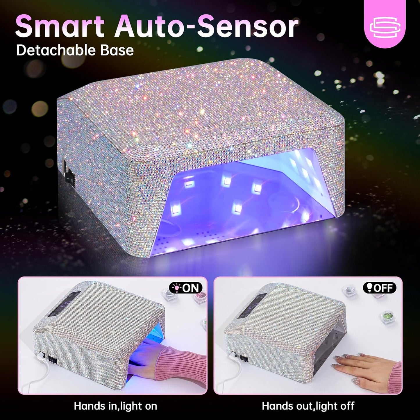 UV LED Nail Lamp 96W Plug-in Nail Dryer Sparkly Gel Polish Light 4 Timer Setting Professional Quick Dry Curing Lamp with Display Auto Sensor for Salon & Home