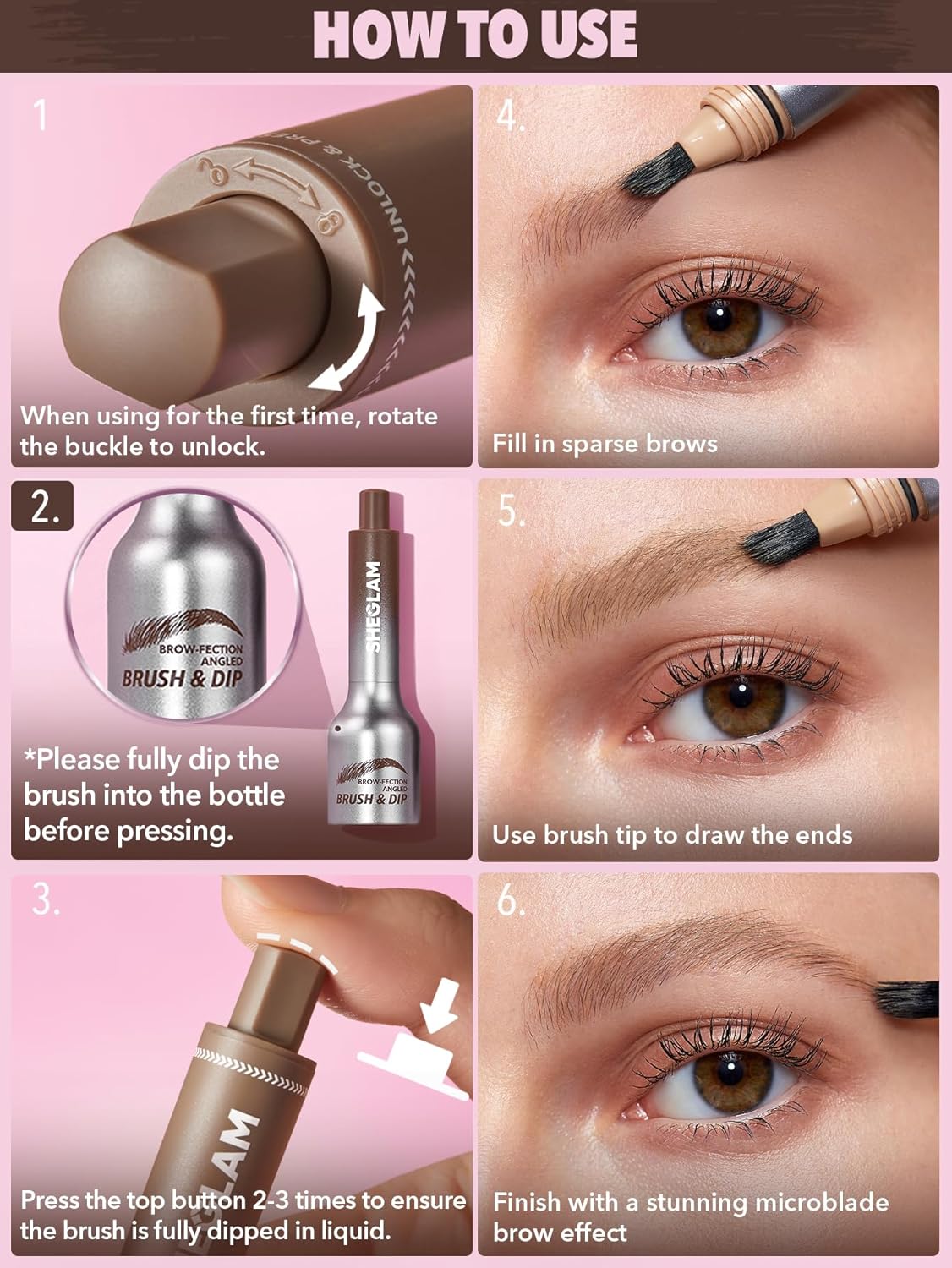 SHEGLAM Brow-Fection Angled Brush & Dip Upgraded Microblading Eyebrow Pen Long Lasting Waterproof Easy To Color-Auburn