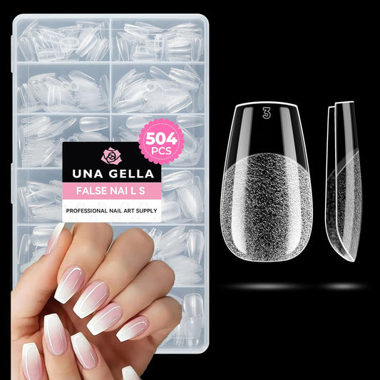 UNA GELLA Short Coffin Nails Tips, 504pcs No c Curve short Coffin Gel Press On Nails Pre Etched For Women Acrylic Nail Extension Full Cover Home Salon 12 Sizes | alldaygood beauty
