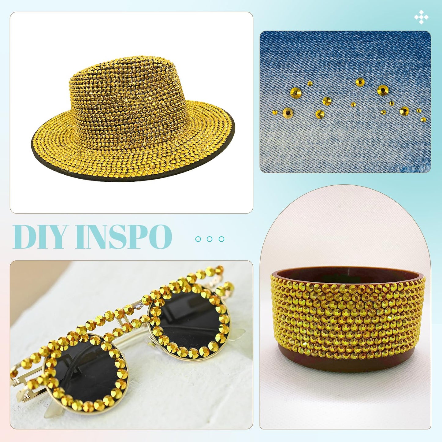 6100Pcs Resin Rhinestones for Crafting with 2Pcs 10ml B7000 Jewelry Glue, 1 Box Flatback Crystals Diamond (Bright Gold) for Bedazzling Crafts DIY Nail Art，Non Hotfix Gems for Clothing Shoes Tumblers