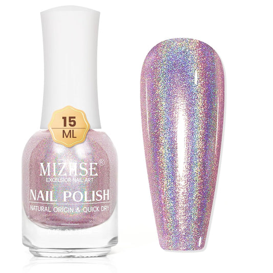 MIZHSE Holographic Nail Polish, Light Purple Glitter Nail Polish Air Dry Fast, 15ml/0.5 fl oz High Glossy Shimmer Nail Pigment Laser Oil-based Nail Lacquer Chrome Halo Nail Art Salon Manicure at Home | alldaygood beauty