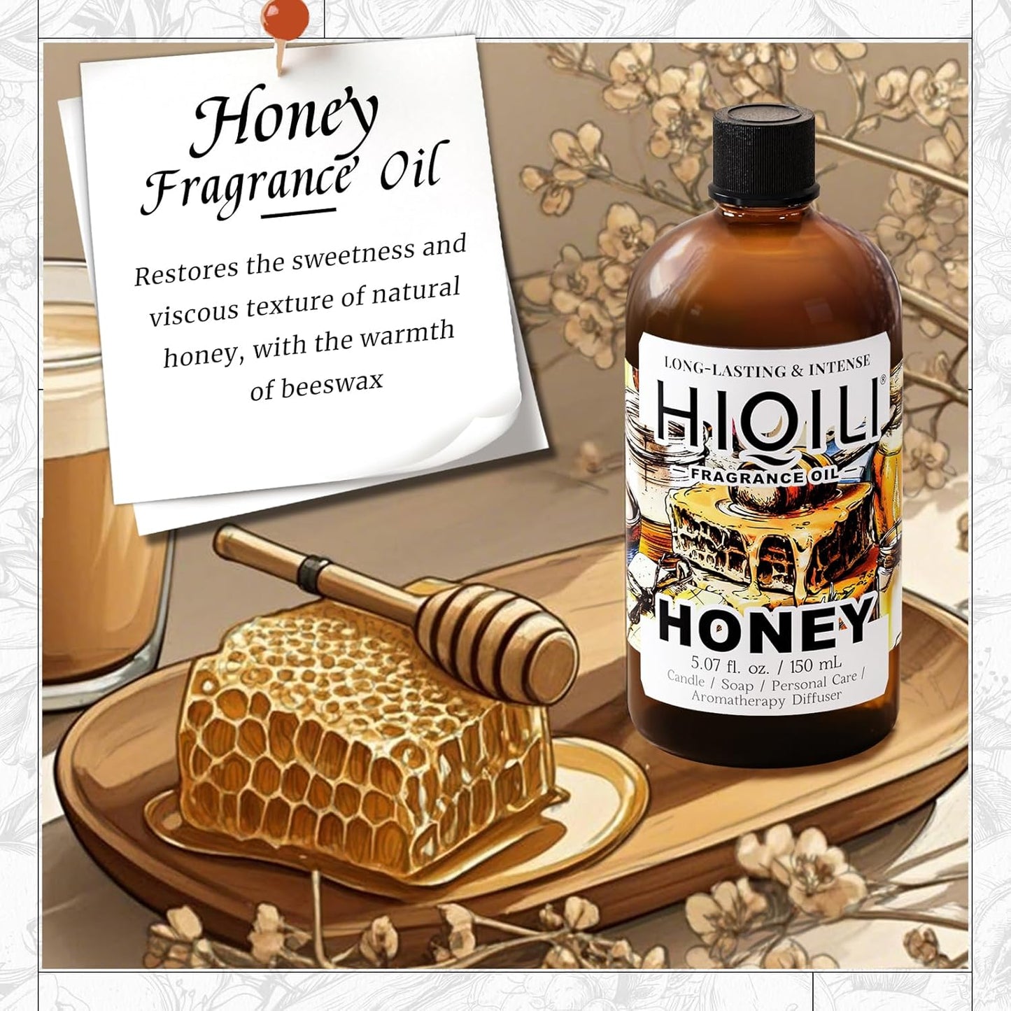 HIQILI Honey Fragrance Oil for Making Candle, Soap, Perfume, Warm Scents for Essential Oil Diffusers, Great for Home, Laundry - 5.07 Fl Oz