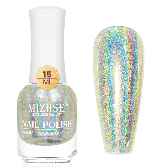 MIZHSE Holographic Nail Polish, Glitter Nail Polish Air Dry Fast, 15 ml High Glossy Shiny Nail Pigment Oil-based Laser Iridescent Chrome Nail Art Salon Manicure Home | alldaygood beauty