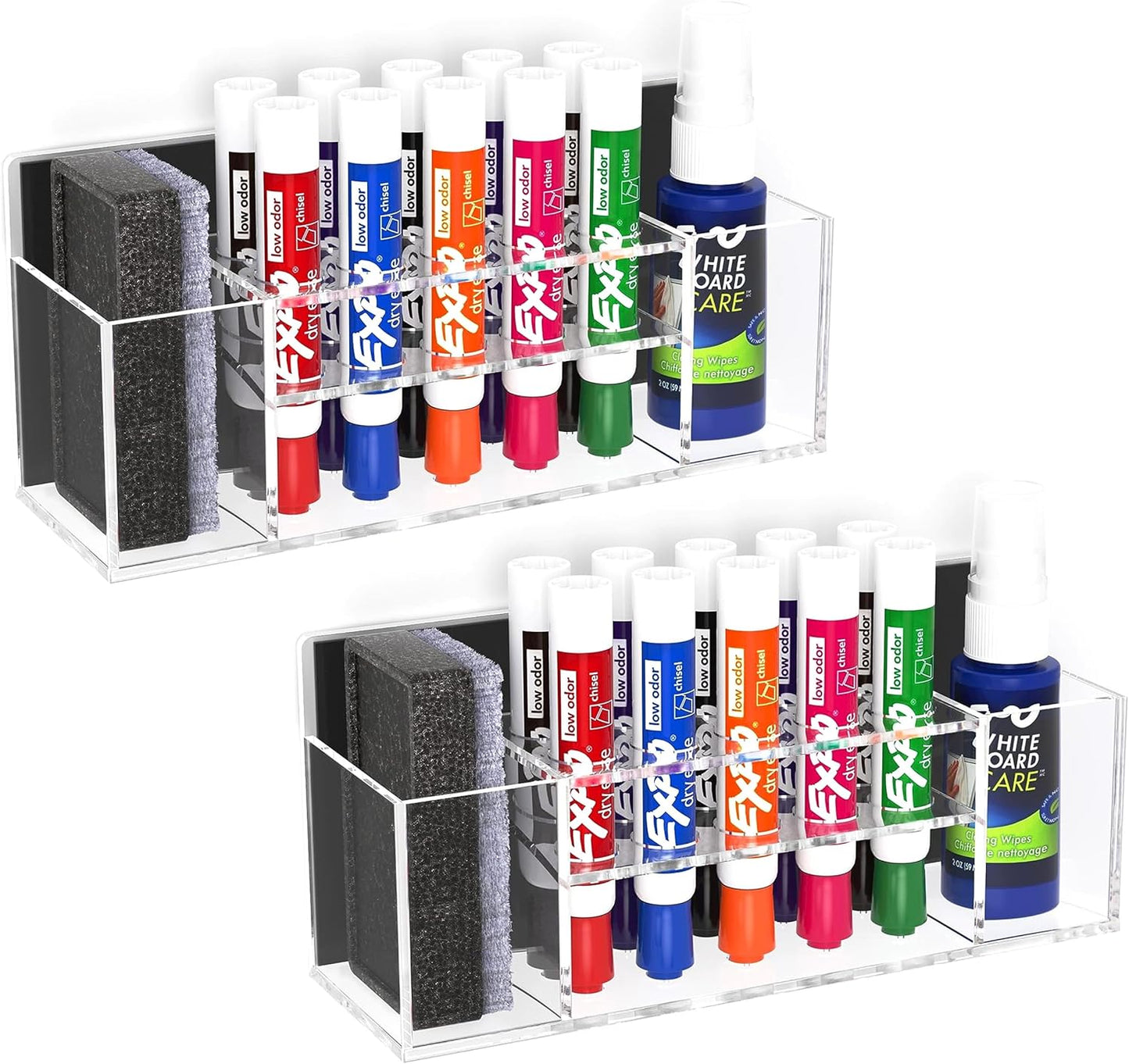 HBlife 2 Pcs Acrylic Magnetic Dry Erase Marker Holder for Whiteboard, Wall Mount 10 Slots Magnet Pen Pencil Holder for Fridge Refrigerator, Locker Organizer Accessories for Classroom Office, Clear