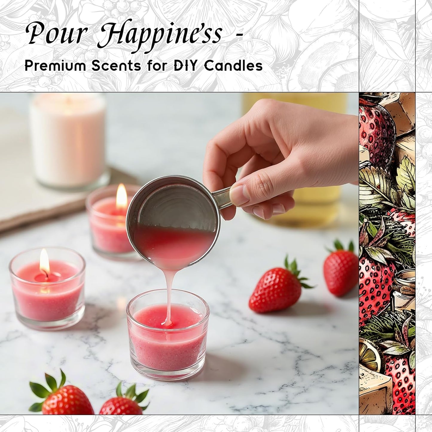 HIQILI Strawberry Fragrance Oil for Diffuser Use, Great for Candle, Soap, Body Butter Making, DIY Fruity Scent Perfume - 5.07 Fl Oz