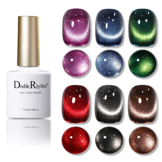 Double Rhythm 6 Colors Cat Eye Gel Polish Set Shimmer Glitter with Magnet Holographic Reflective Magnetic UV Nail Art Kit (6-Kit 26) | alldaygood beauty