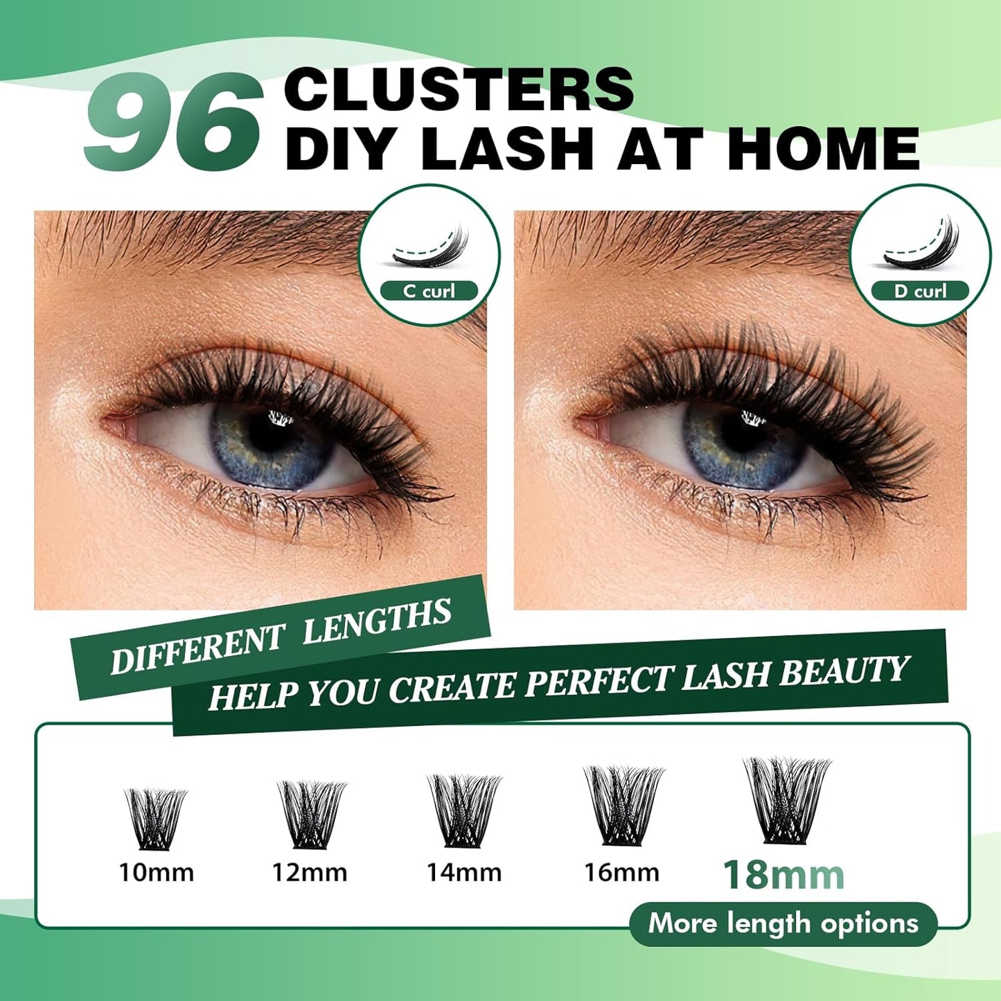 Lash Clusters 96pcs Individual Lashes Y01 D Curl 14mm Eyelash Clusters KEYYOU Volume Wispy Lash Extension Soft&Comfortable Easy DIY at Home(Y01,D-14mm)
