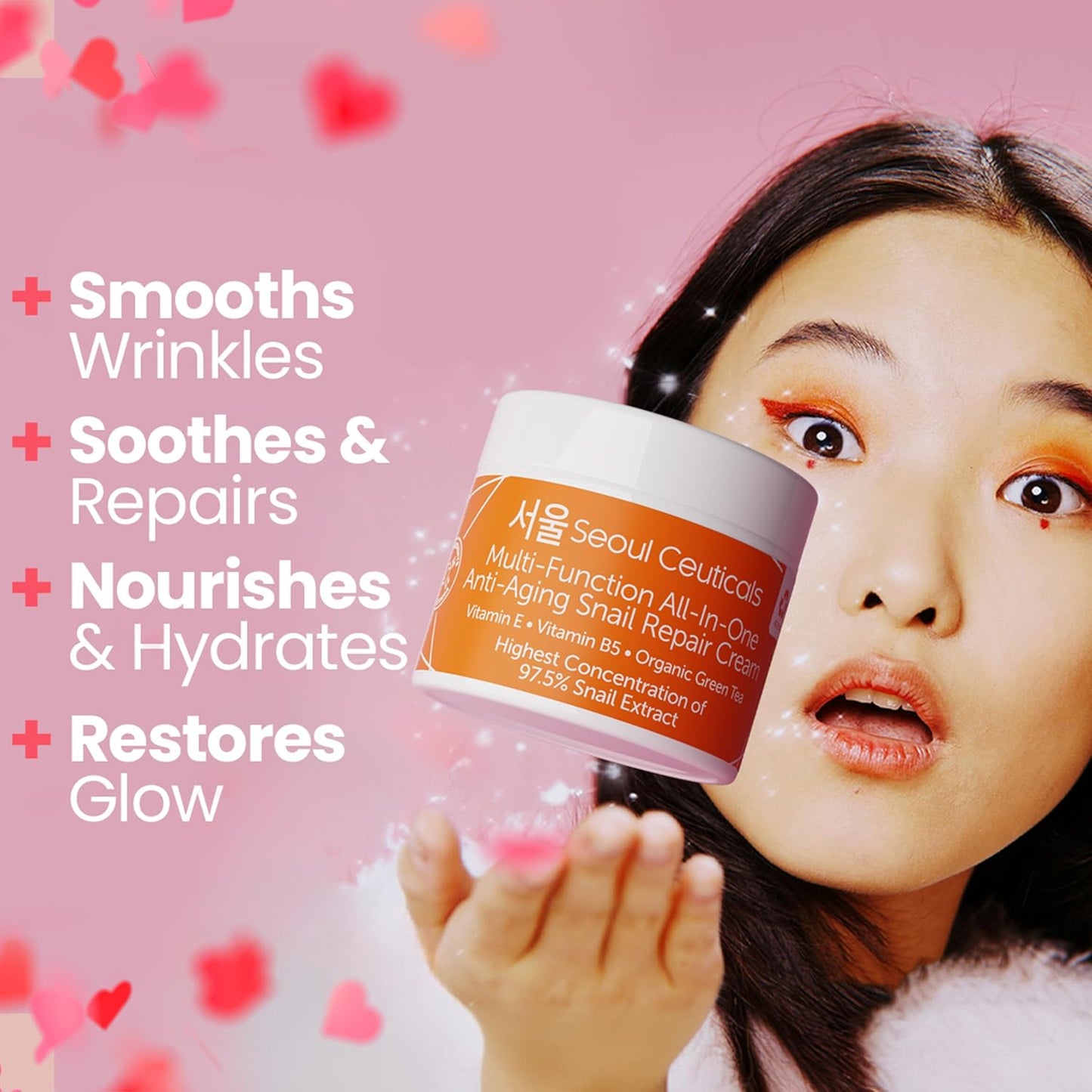 SeoulCeuticals Large 4oz 97.5% Snail Mucin Moisturizer Cream Korean Skin Care - K Beauty Skincare Day & Night Snail Repair Cream Filtrate Cruelty Free