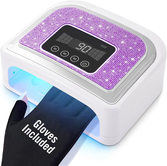 Cordless Nail Lamp, Rechargeable UV Nail Lamp for Gel Nails, LED Nail Lamp with 4 Timer Modes, Gel Nail Light Decorate with Sparkling Nail Rhinestones Diamond (Sparkly Purple Diamond) | alldaygood beauty