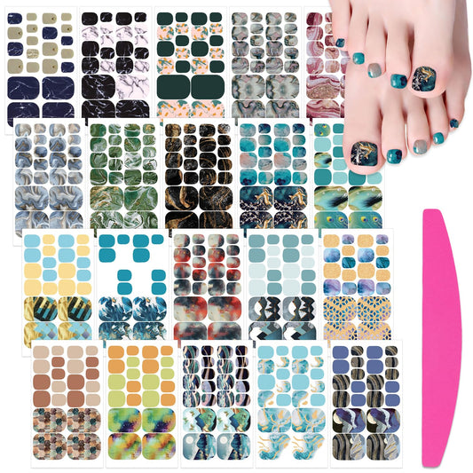 SILPECWEE 20 Sheets Toe Nail Stickers Full Nail Wraps for Toes Marble Toenail Polish Strips Gel Nail Strips Self Adhesive Toenails Polish Stickers Nail Art with 1pc Nail File | alldaygood beauty
