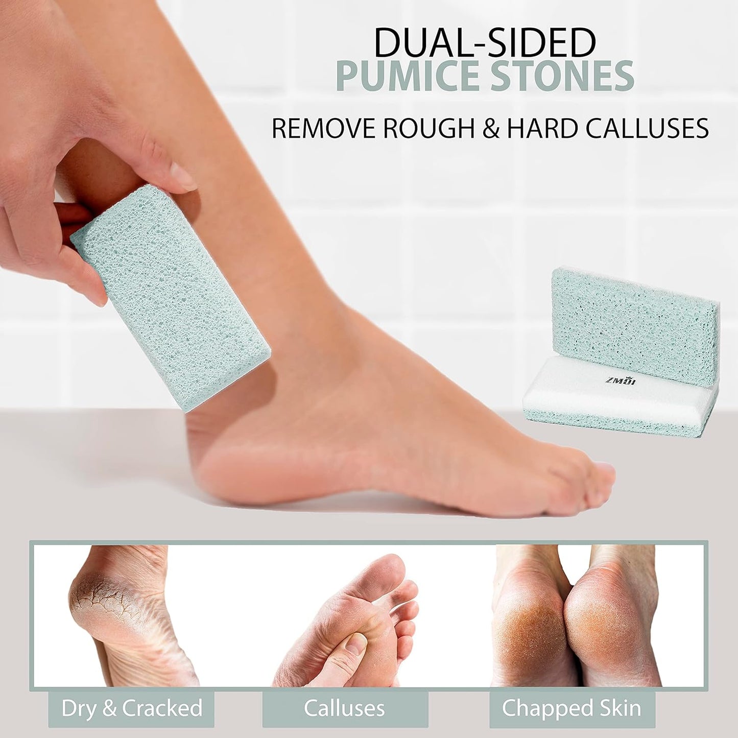Glass Pumice Stone Callus Remover for Feet, Elbows, Hands, and Knees, Spain Made - 2 in 1 Pedicure Exfoliator and Scrubber for Rough, Hard Skin (Teal Color)