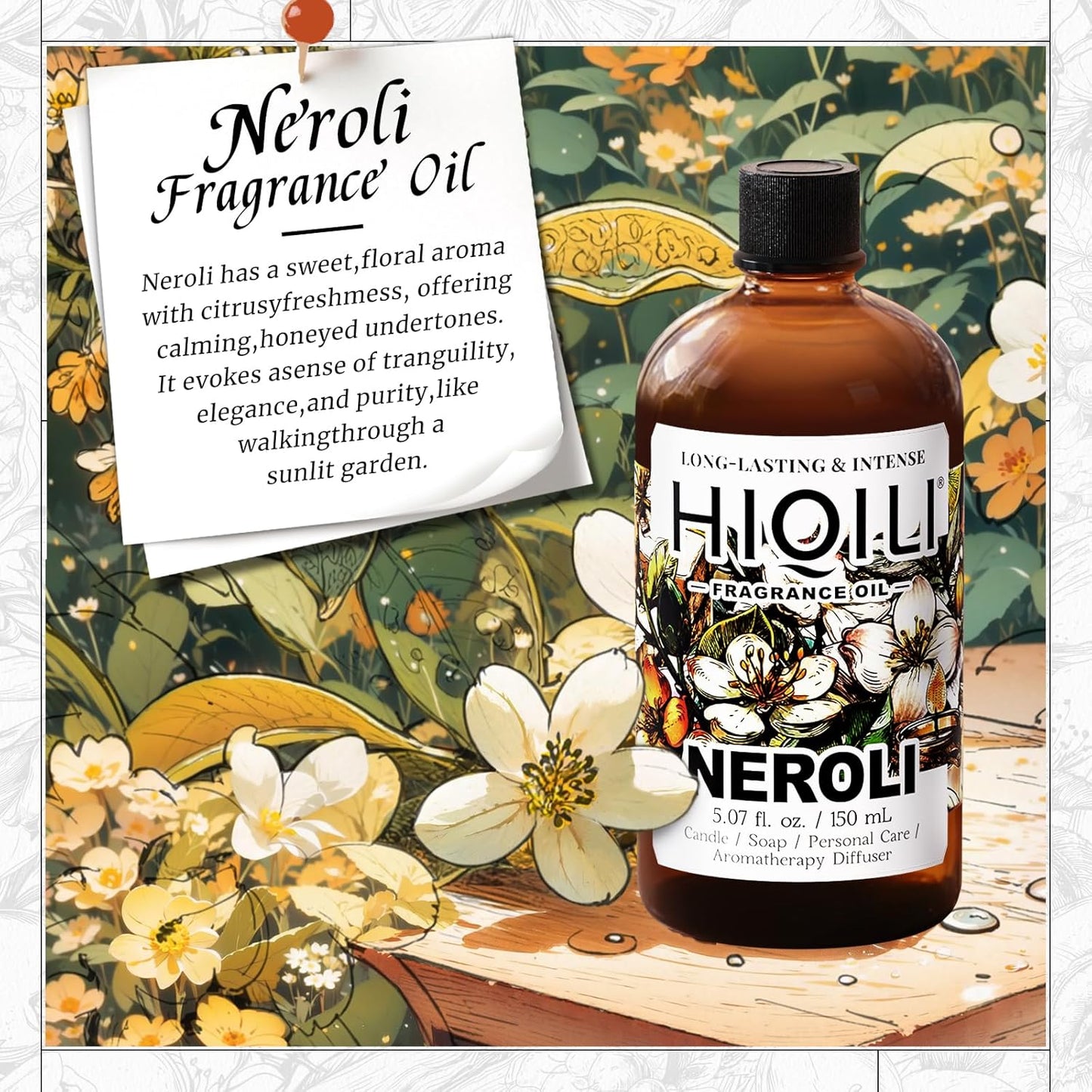HIQILI Neroli Fragrance Oil for Candle, Soap and Perfume Making, Add to Body Lotion and Handcream, Essential Oil Diffuser Use - 5.07 Fl Oz