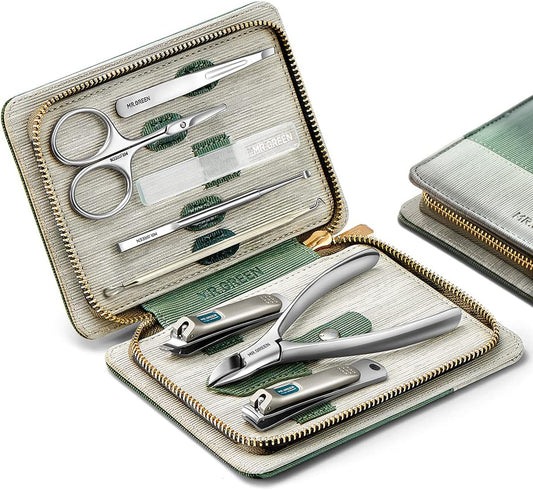 MR.GREEN Manicure Sets Pedicure Kits Stainless Steel Nail Clipper Personal Care Tools with PU Leather Case (Green) | alldaygood beauty