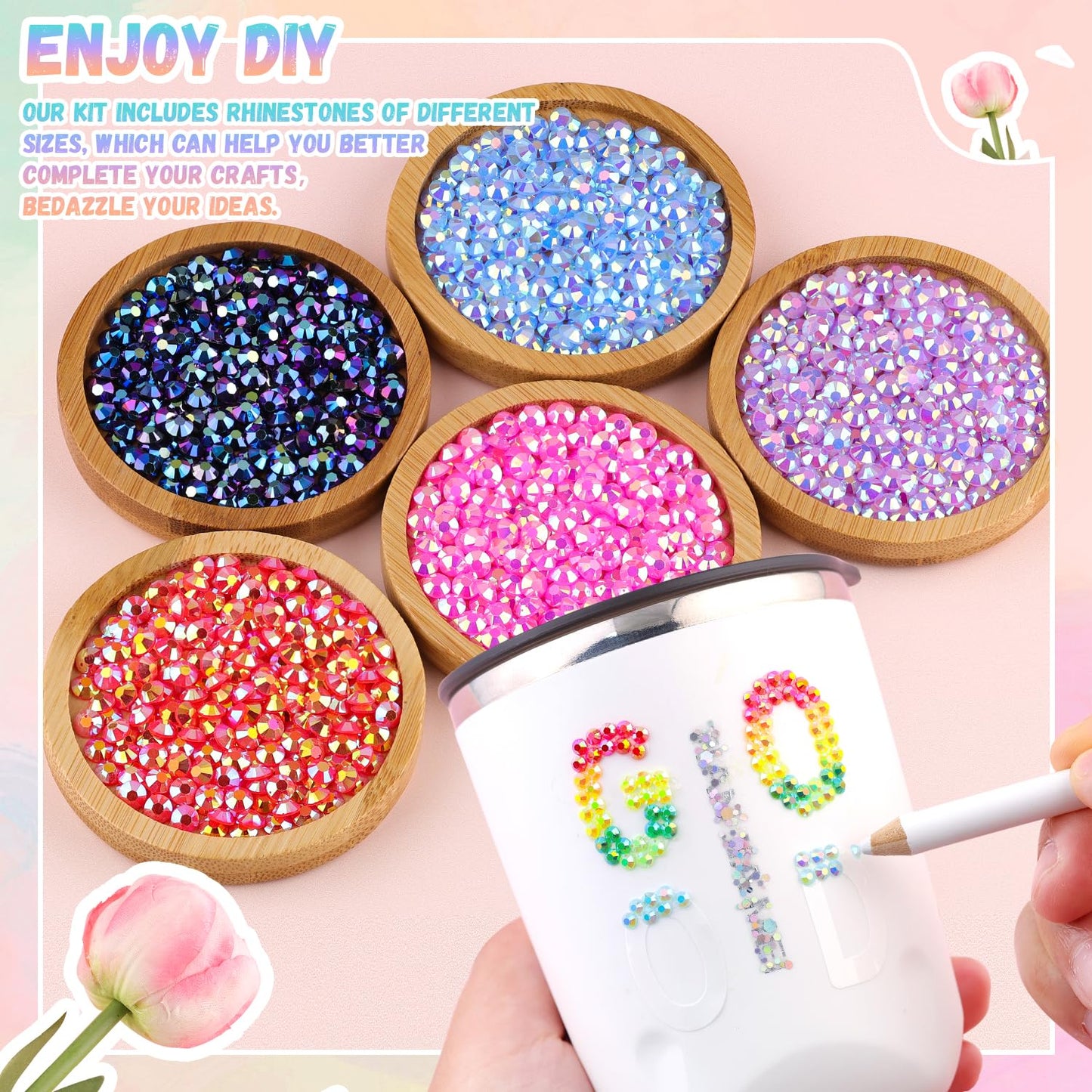 6600Pcs Resin Rhinestones with B7000 Jewelry Glue for Crafting, Multicolors 5mm Non Hotfix Flatback Gems, Bedazzling Crystal for DIY Crafts Clothing Tumblers Mugs Shoes Fabric Decor Nail Art