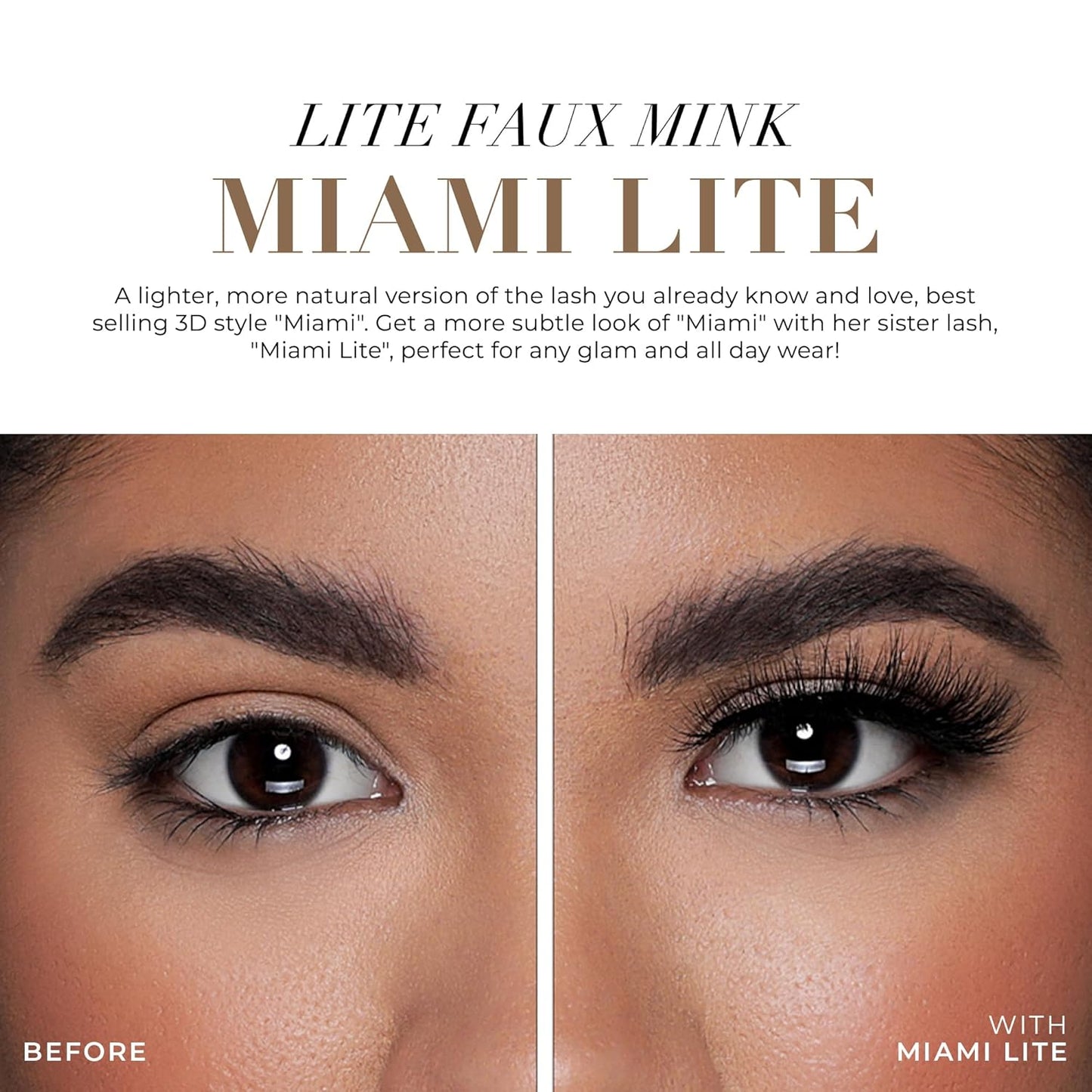 Lilly Lashes Miami Lite Faux Mink Strip Lashes, Light Brown, Reusable, No Glue Included