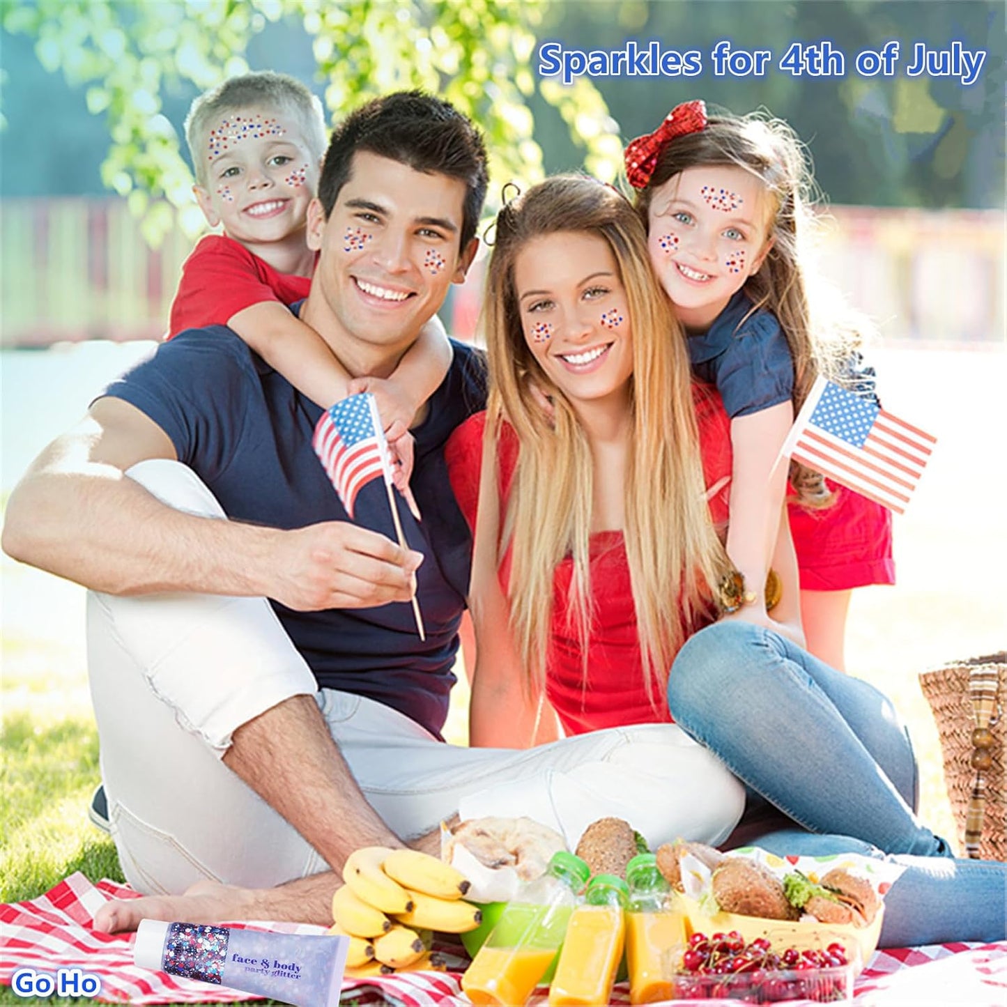 Go Ho Red White and Blue Body Glitter,Patriotic Pride Face Glitter Gel,4th of July Outfits for Women Reflective Glitters Makeup,Holographic Long Lasting Chunky Sequins,Fourth of July USA Accessories