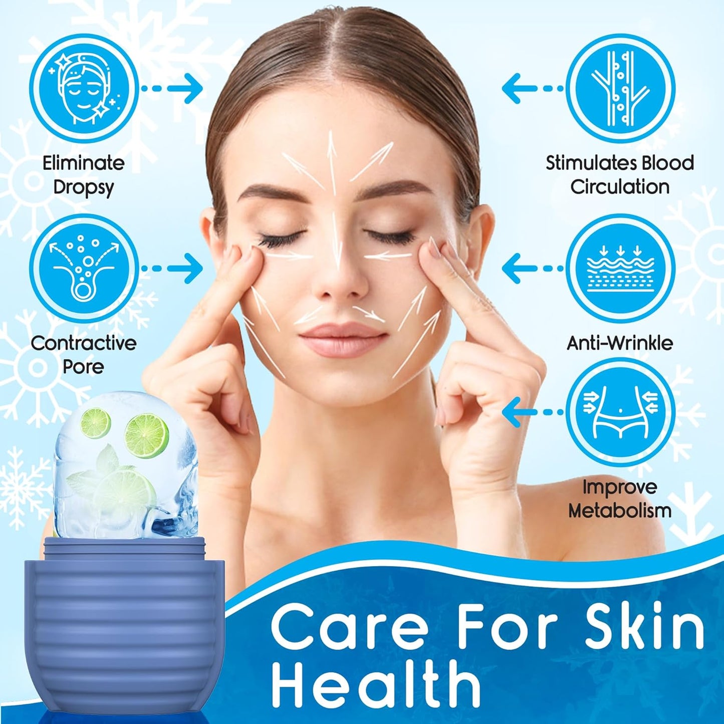 1Pcs Ice Roller for Face, Ice Face Roller, Reusable Silicone Ice Mold for Face, Facial Beauty Ice Roller Skin Care Tools for Shrink Pores Anti Wrinkle Reduce Puffiness (Blue)