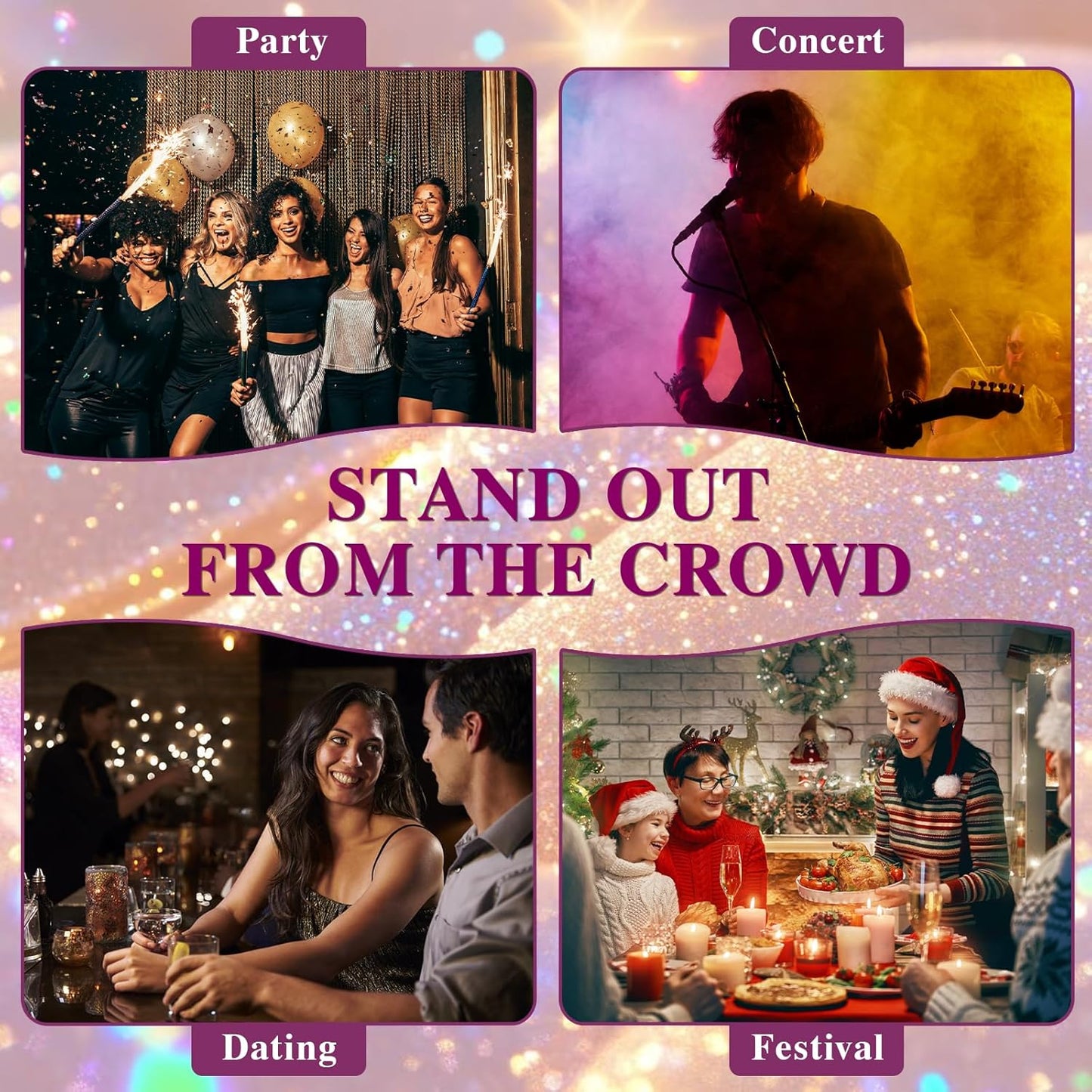 Body Glitter Spray for Hair and Body (2x5.14 Fl Oz), Shiny Glitter Spray for Clothes, Long-Lasting and Quick-Drying Holographic Glitter Hairspray for Kids Women, Stage, Festival Rave and Makeup Prom